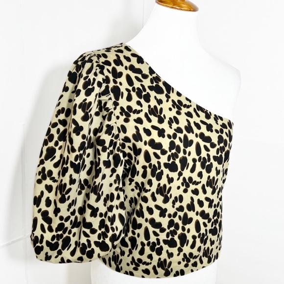 Róhe Leopard One Shoulder Pleated Puff Statement Sleeve Blouse, ROHE, XS, 34 - Picture 4 of 12